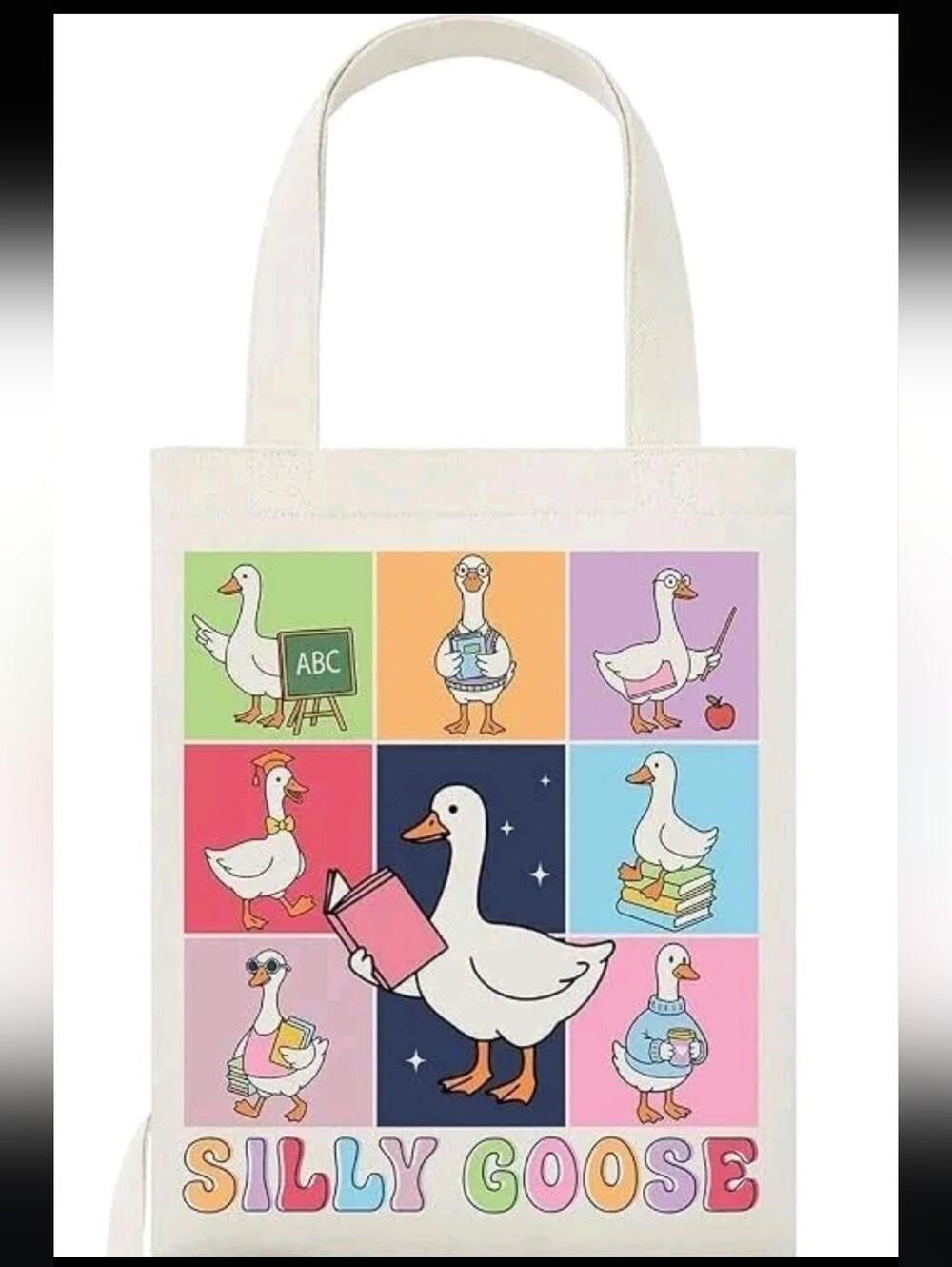 ❣️🪷NIB Boutique 100% Cotton Canvas Silly Goose Teacher Tote 🪿